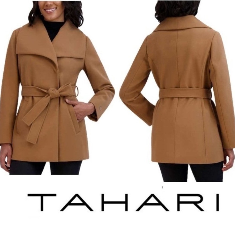 NWT Tahari camel tie wrap coat